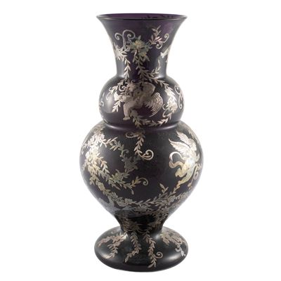 Vaso in Vetro Colorato con Applicazioni in Argento