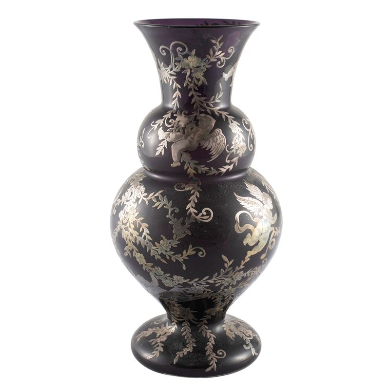 Vaso in Vetro Colorato con Applicazioni in Argento