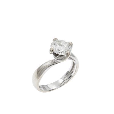 Anello solitario in oro bianco 18kt con diamante naturale ct 1,52, taglio brillante, colore I, pu...