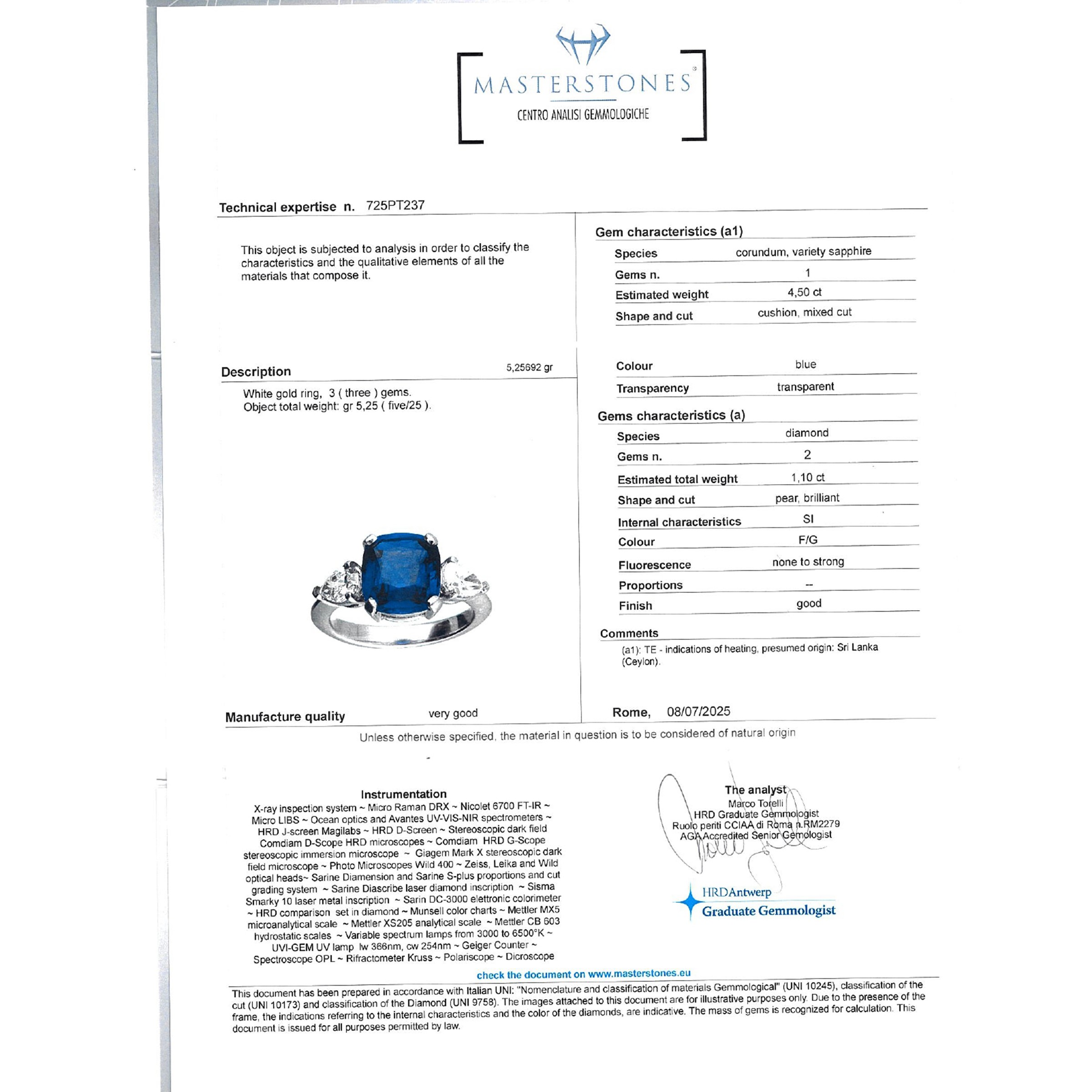 Anello in oro bianco 18kt zaffiro naturale Ceylon