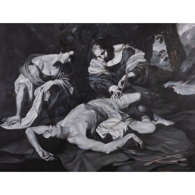 Massimo Pulini - Adone curato dalle pie donne, olio su tela