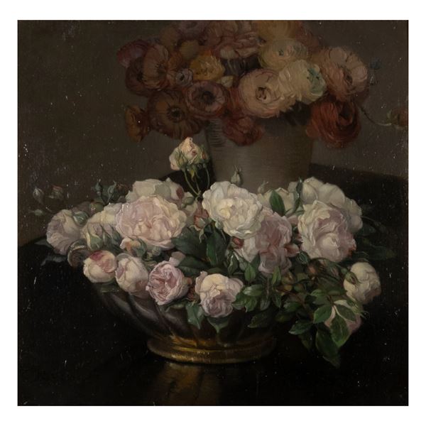 Emilia Zampetti Nava - "Vaso con peonie e rose bianche"