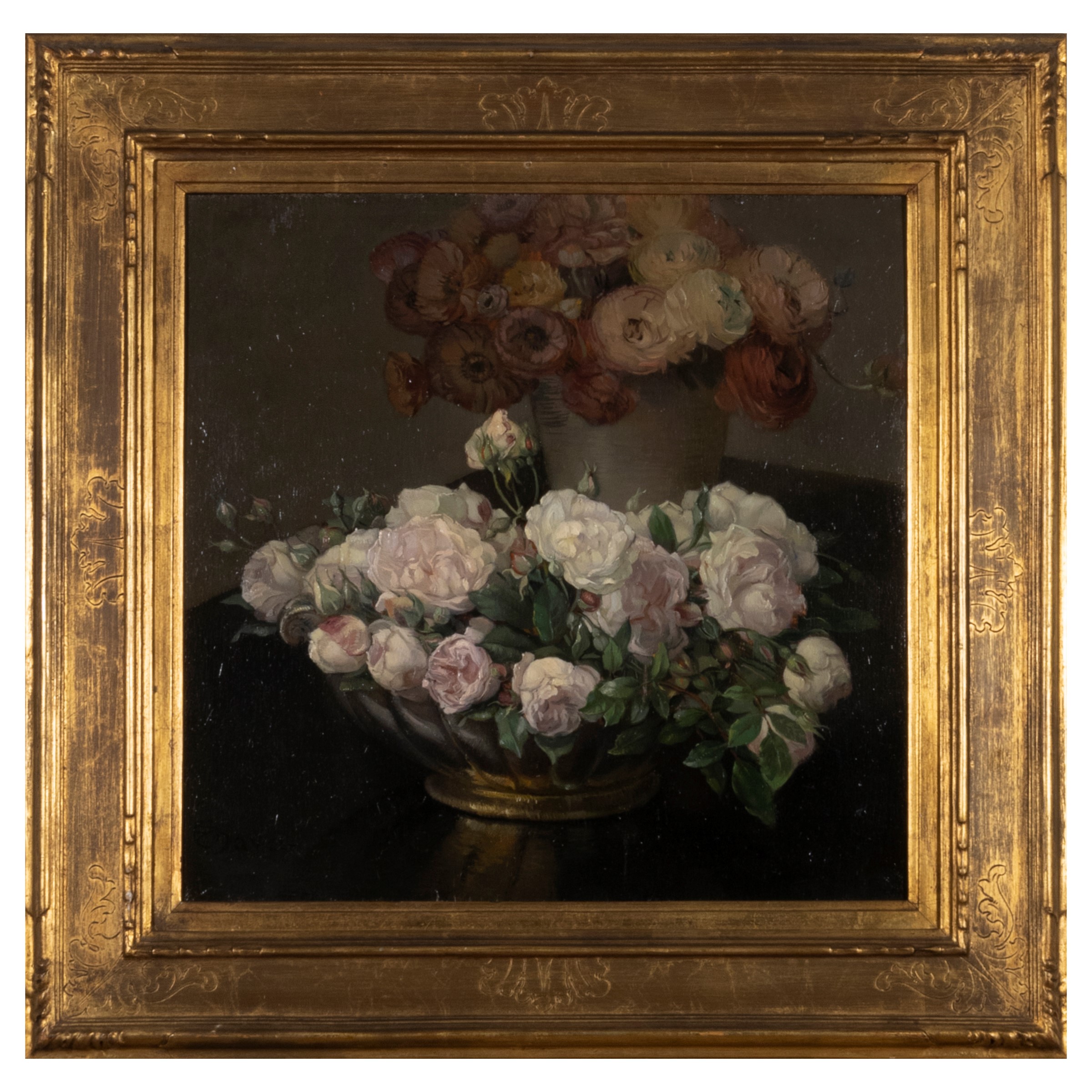 Emilia Zampetti Nava - Vaso con peonie e rose bianche, olio su tavola