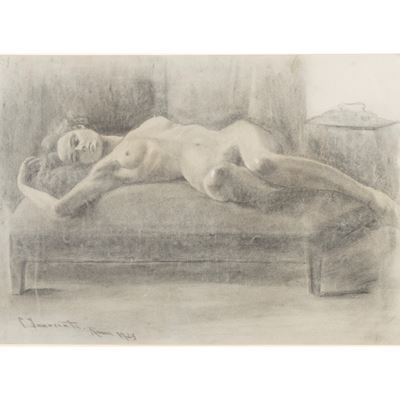 Camillo Innocenti, Nudo disteso, 1923, carboncino e biacca su carta