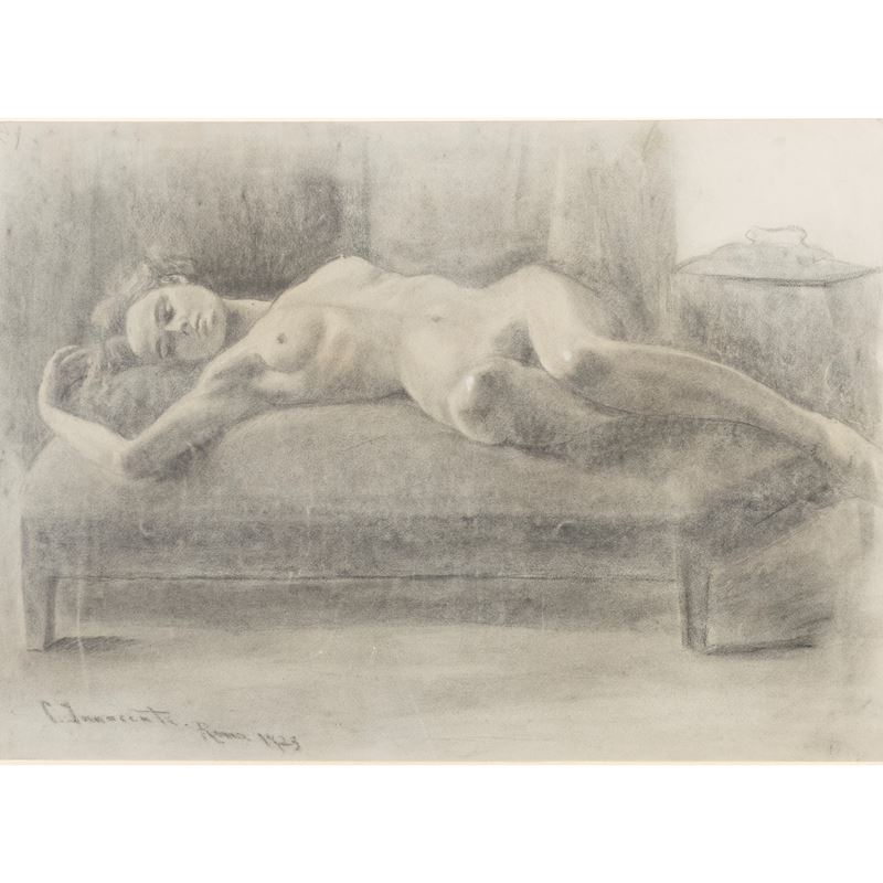 Camillo Innocenti, Nudo disteso, 1923, carboncino e biacca su carta