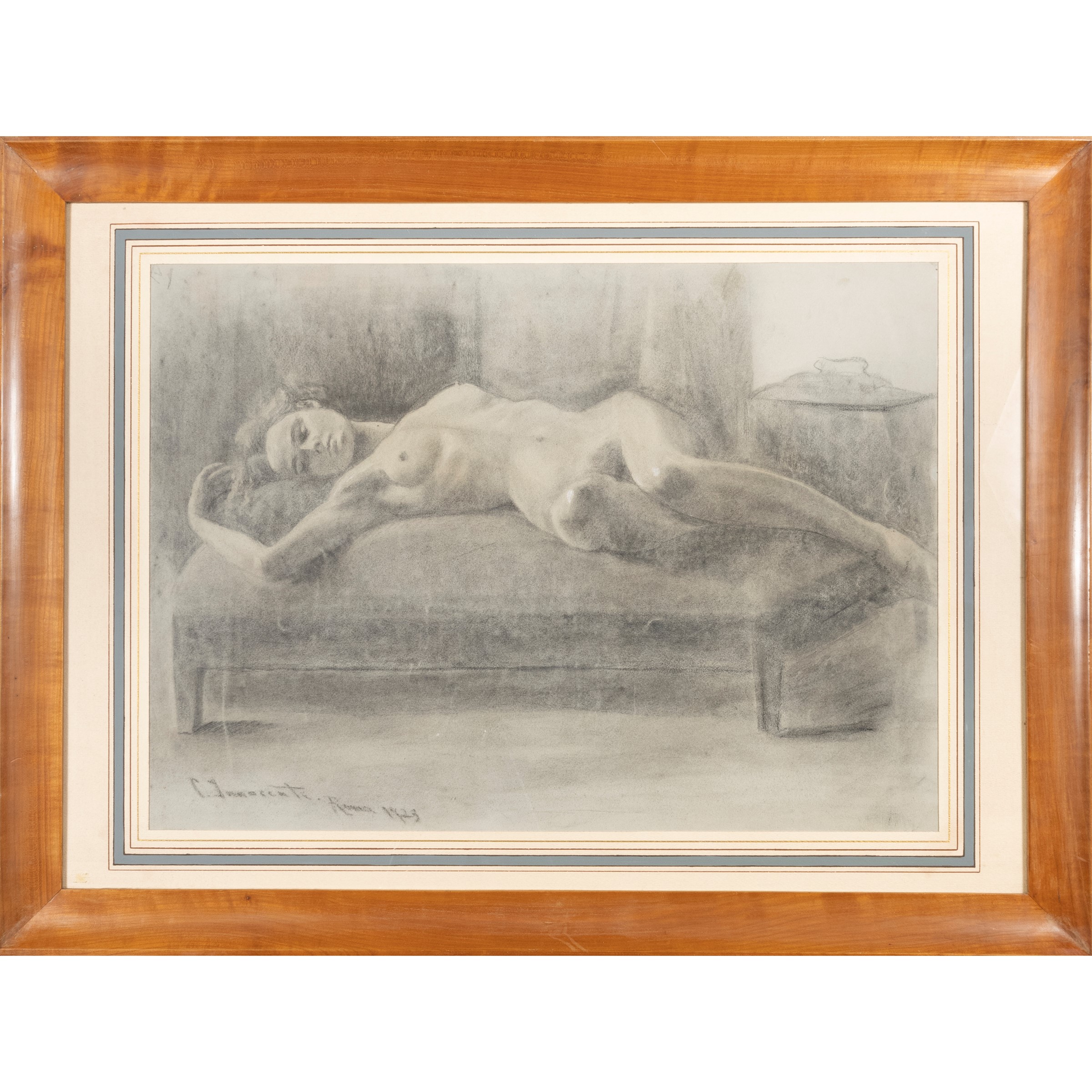 Camillo Innocenti, Nudo disteso, 1923, carboncino e biacca su carta