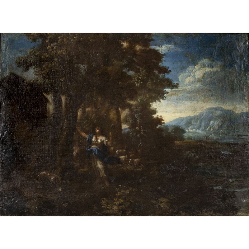 Pittore attivo a Roma, Erminia incide sull'albero il nome di Tancredi, olio su tela