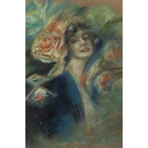 Camillo Innocenti - "Ritratto di donna con fiori"