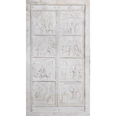 Bozzetto per porta di San Pietro – Motto Trinità, bassorilievo in gesso