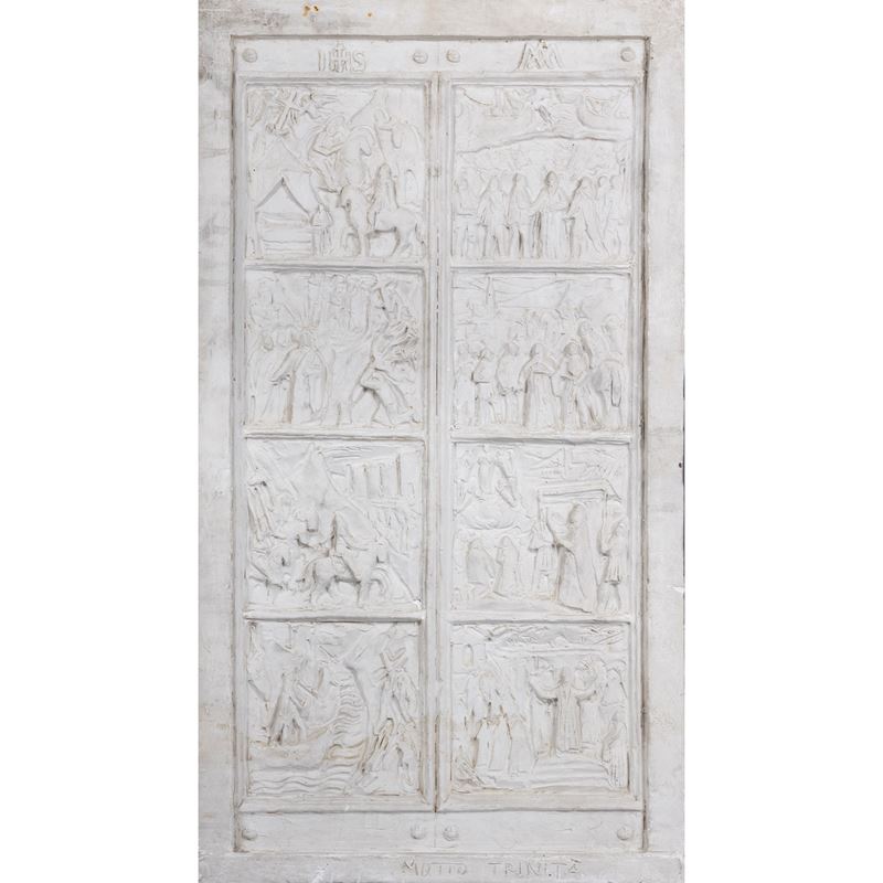 Ercole Drei - Bozzetto per porta di San Pietro - Motto Trinità, bassorilievo in gesso