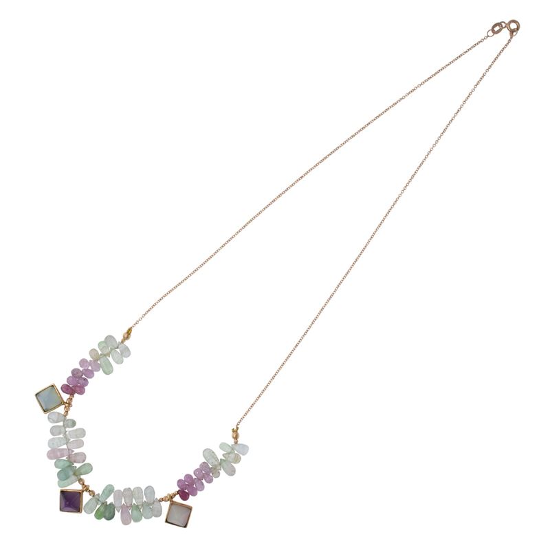 Collana in oro rosa 18kt tormaline e calcedonio