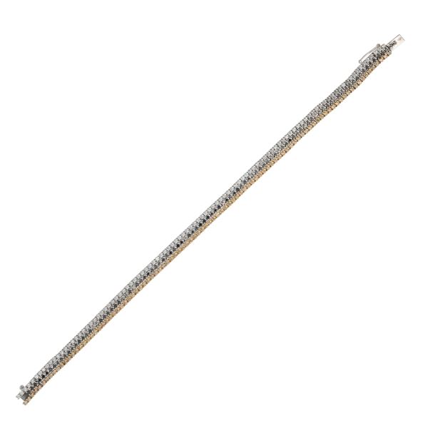 Bracciale tre tennis in oro a due colori 18kt e diamanti