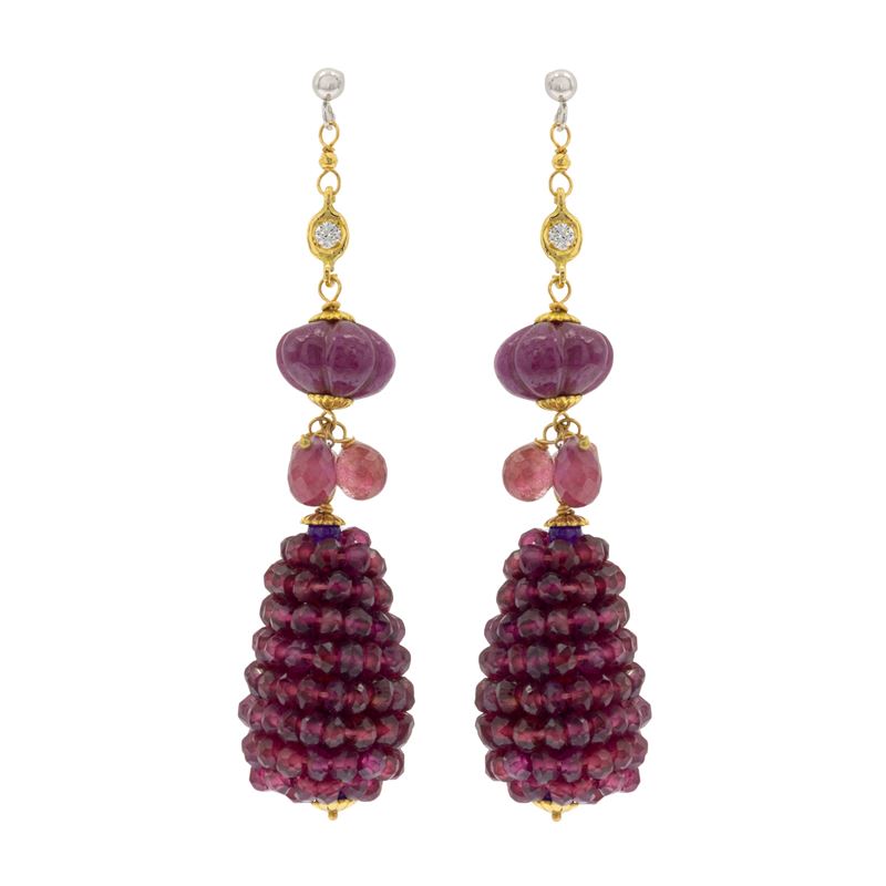 Orecchini pendenti in oro giallo e bianco 18kt e diamanti