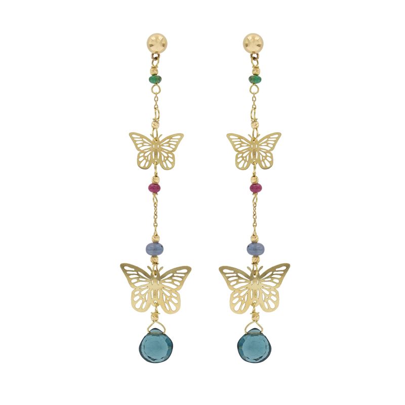 Orecchini farfalle pendenti in oro giallo 18kt