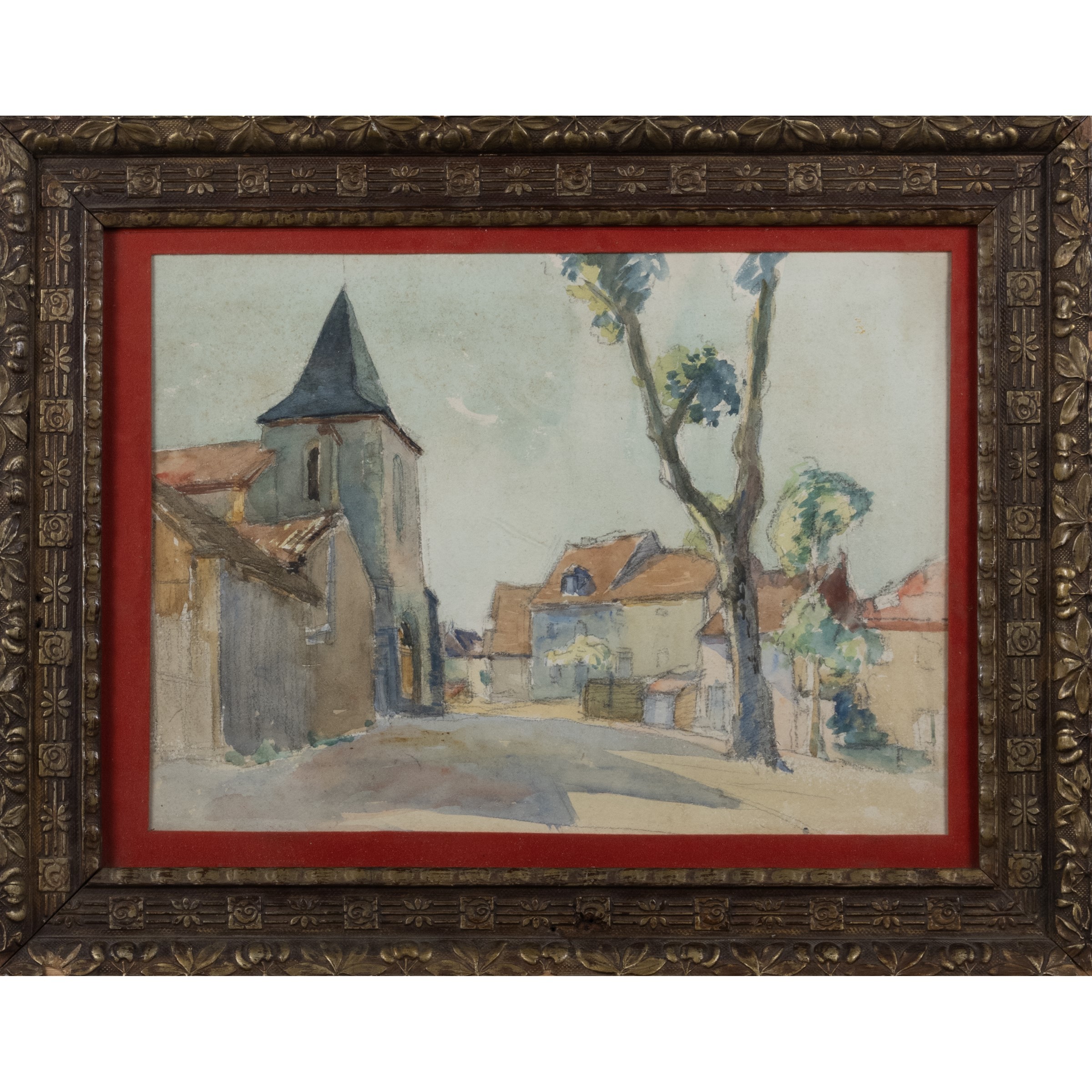 Jean Sumida - Veduta di villaggio francese, acquerello su carta