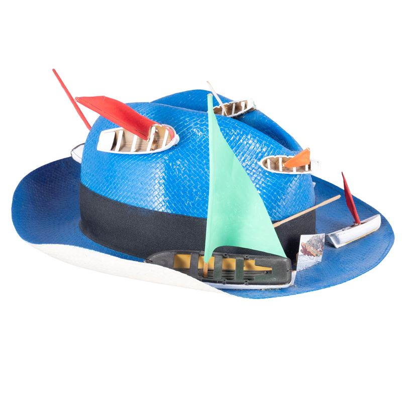 Felice Levini - Il mare in testa, smalto su cappello di paglia, 1996