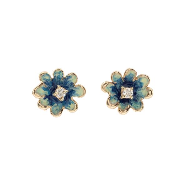 Orecchini fiori a lobo in oro giallo 18kt e 14kt
