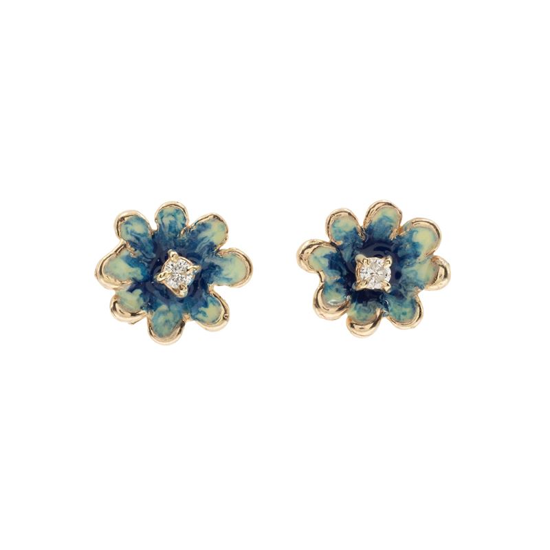 Orecchini fiori a lobo in oro giallo 18kt e 14kt