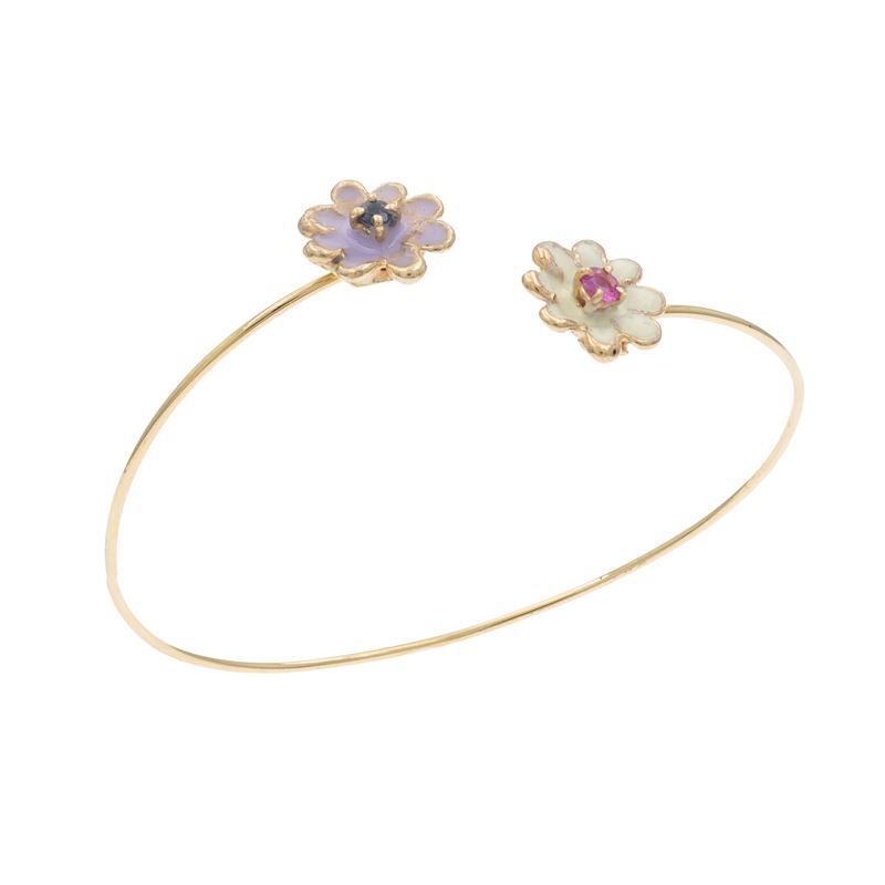 Bracciale fiori a motivo contrarié in oro giallo 14kt e smalto policromo