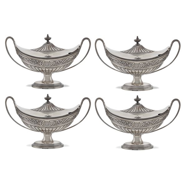 Four silver salt cellars, marks of William Pitts & Joseph Preedy
