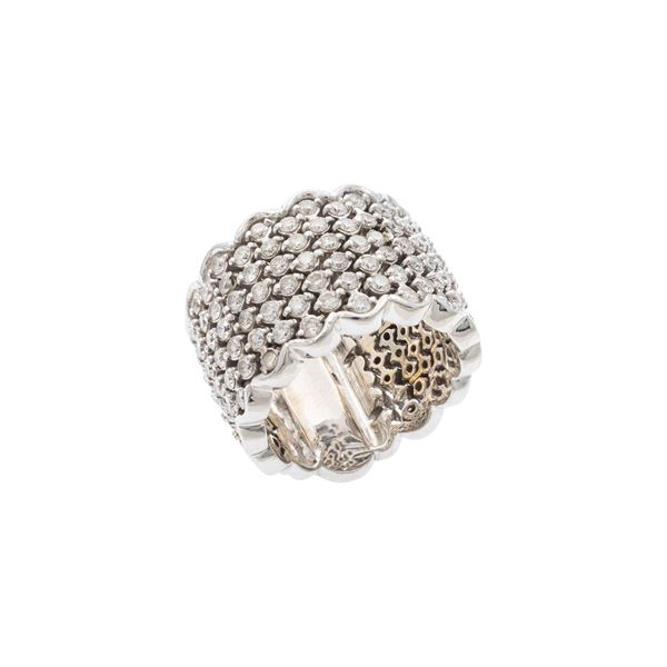 Anello a fascia in oro bianco 18kt e diamanti