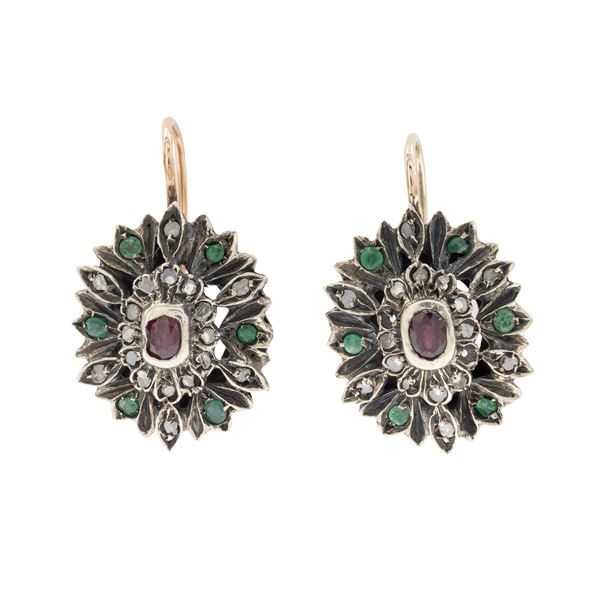 Antichi orecchini a monachina in oro 9kt e argento