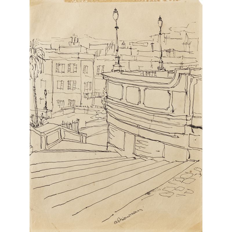 Adriano Mauri - Scalinata di Piazza di Spagna, china su carta