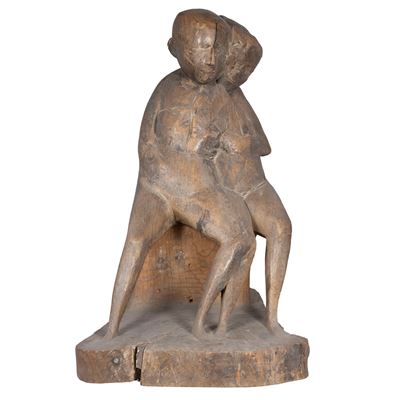 Contadinelli a riposo, scultura in legno del 1953