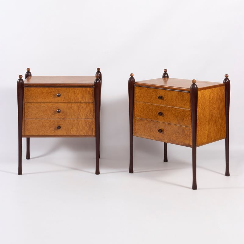 Annibale Colombo, Coppia di comodini in legno, Italia, anni '50