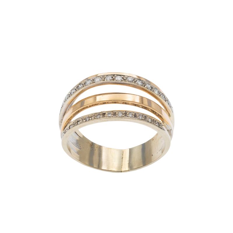 Anello in oro a due colori 18kt e diamanti