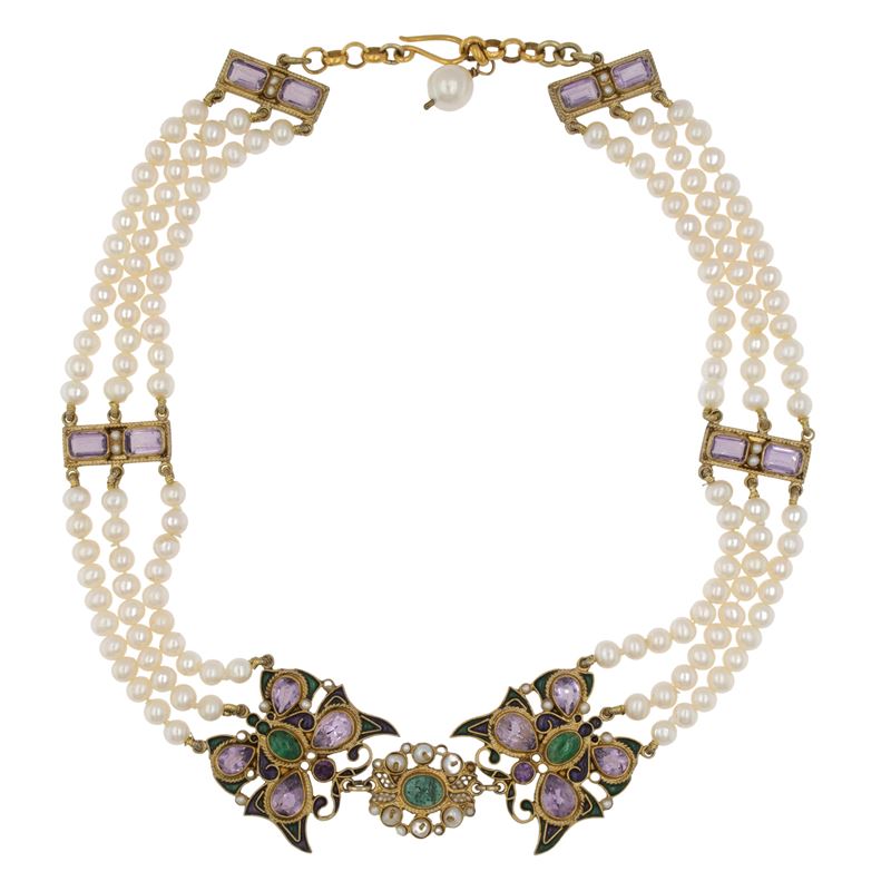 Percossi Papi girocollo a tre fili di perle coltivate