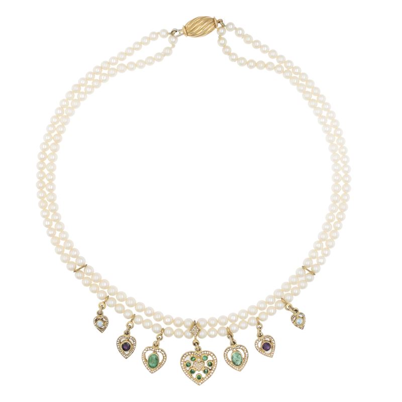 Percossi Papi girocollo a due fili di perle coltivate