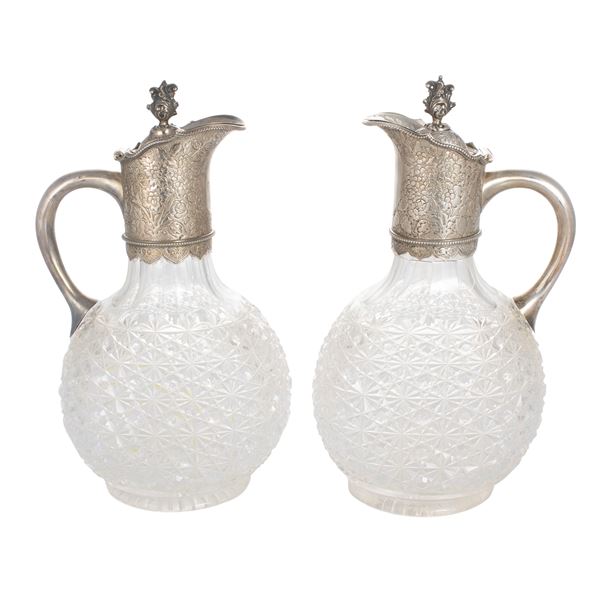 Coppia di decanter in cristallo e argento