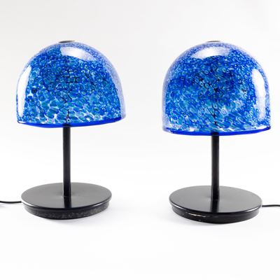 Coppia di lampade da tavolo Neverrino in vetro a murrine e metallo verniciato