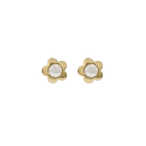 Orecchini fiore a lobo in oro giallo 14kt e perle
