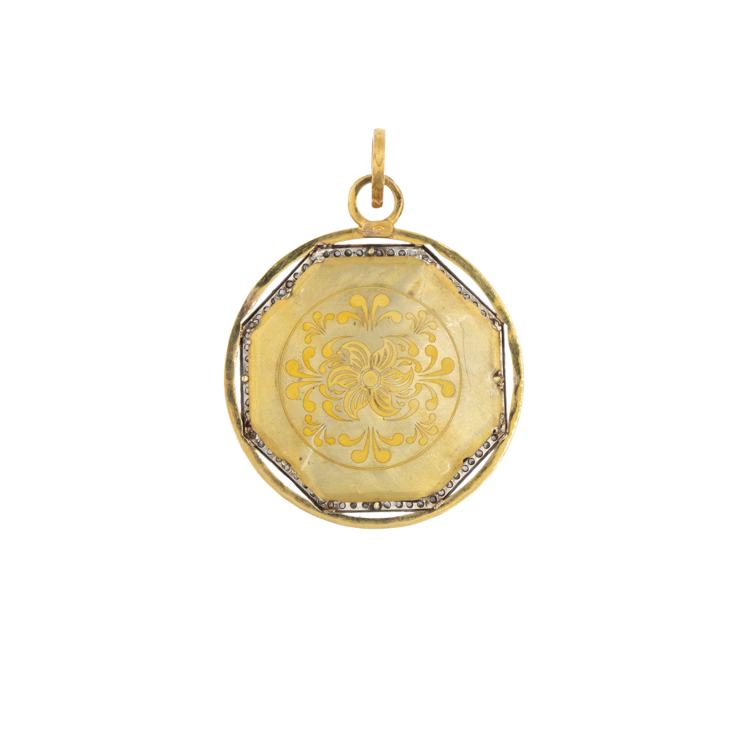 Antico pendente in oro 18kt argento e rose di diamante