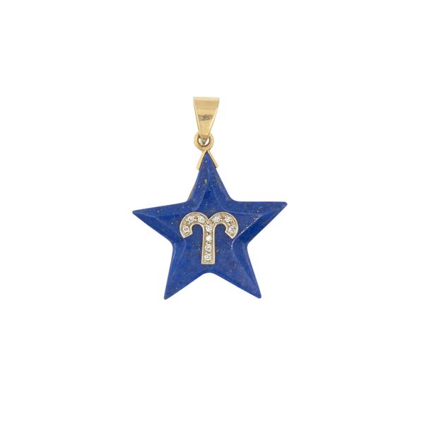 Pendente stella in oro giallo 18kt e lapislazzulo