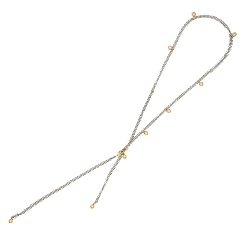 Lunga collana a maglia in acciaio e oro giallo 18kt