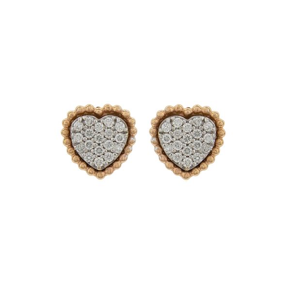 Orecchini cuore a lobo in oro bianco e rosa 18kt e diamanti