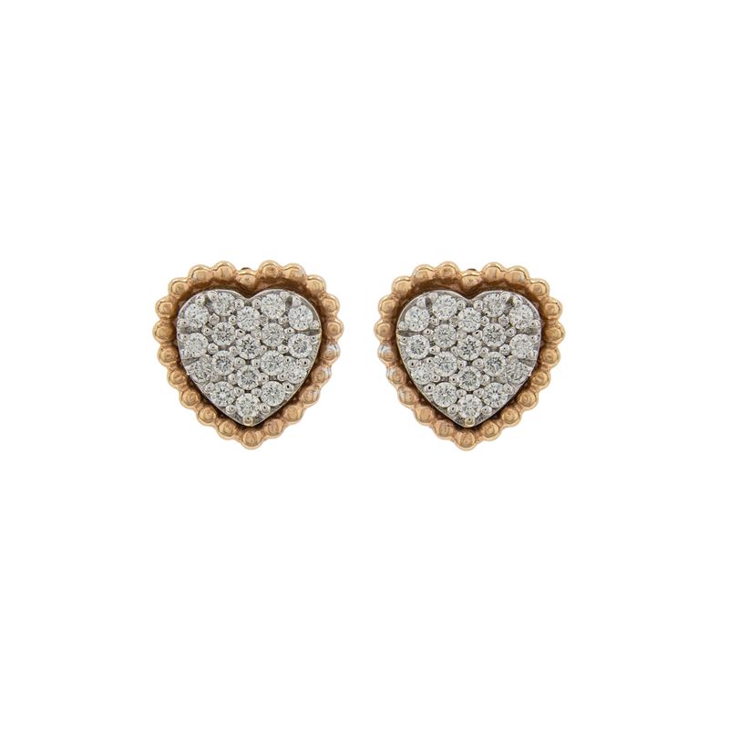 Orecchini cuore a lobo in oro bianco e rosa 18kt e diamanti