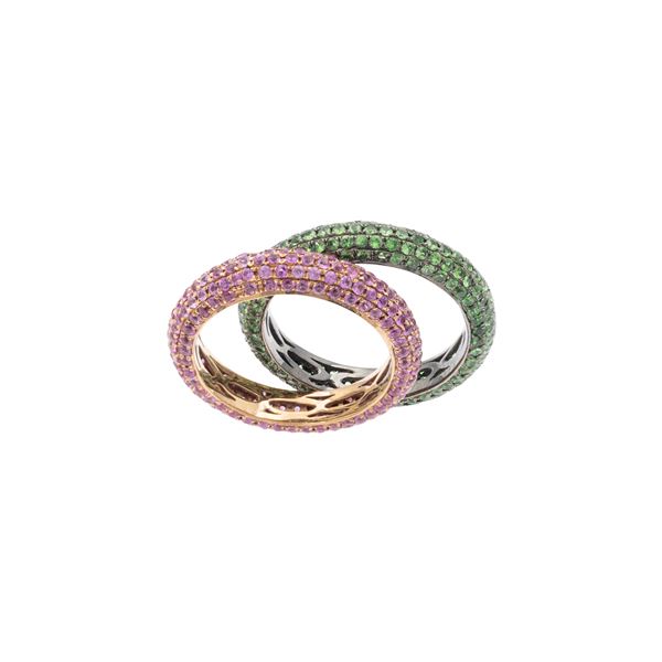 Coppia di anelli a fede in oro a due colori 18kt