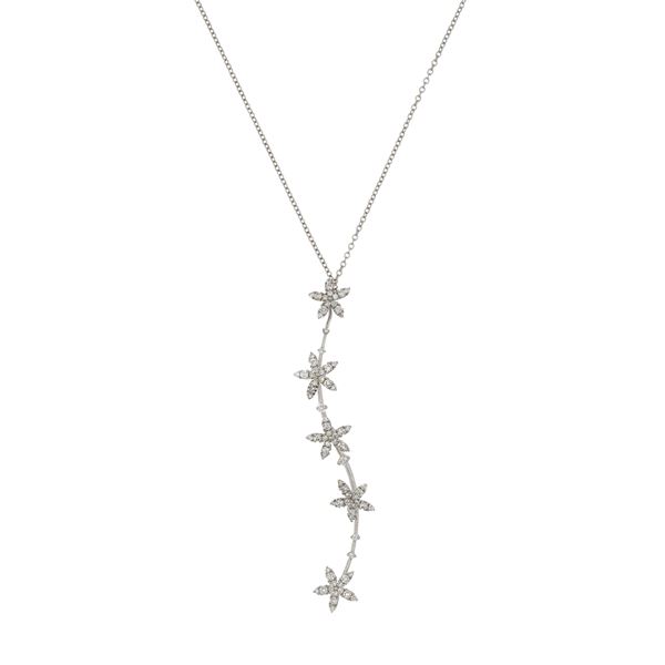Pendente con fiori girevoli in oro bianco 18kt e diamanti