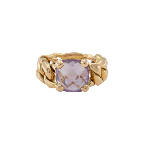 Anello a maglia groumette morbida in oro giallo 18kt e ametista