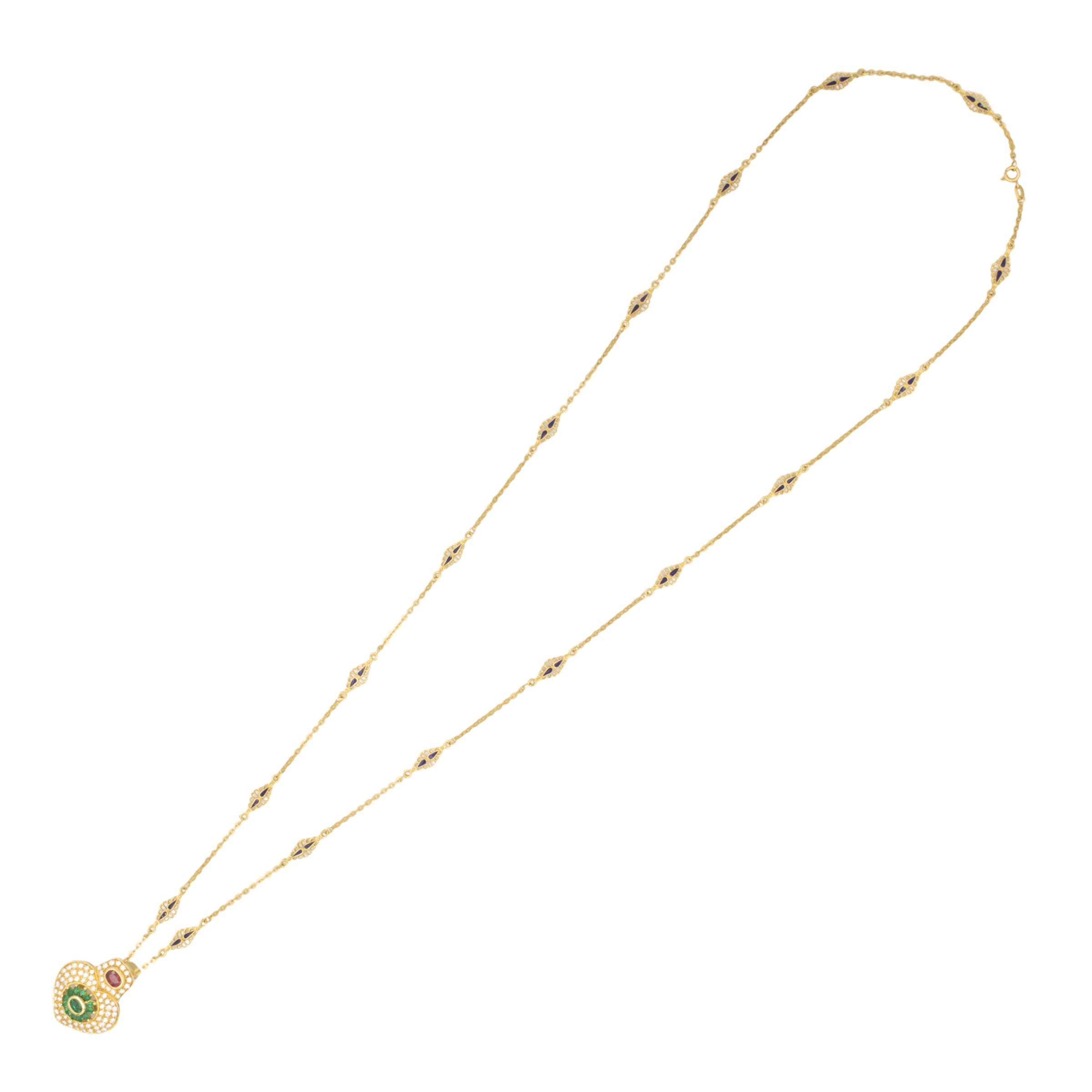 Pendente removibile in oro giallo 18kt rubino, smeraldi e diamanti