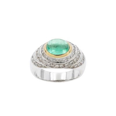 Anello in Oro Bianco e Giallo 18kt Smeraldo Naturale e Diamanti