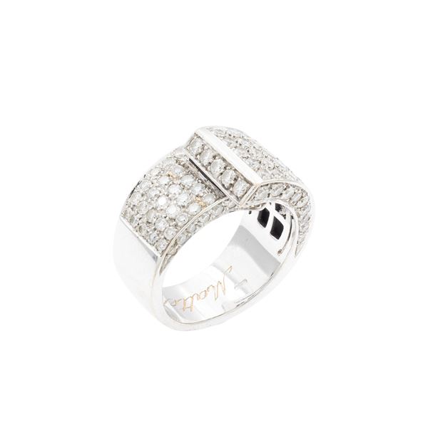 18kt white gold and diamonds contrarié ring