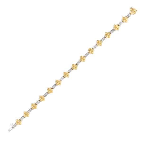Bracciale in oro giallo e bianco 14kt con diamanti