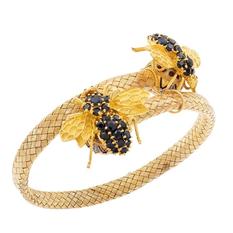 Bracciale contrarié in oro giallo 18kt maglia a tessuto