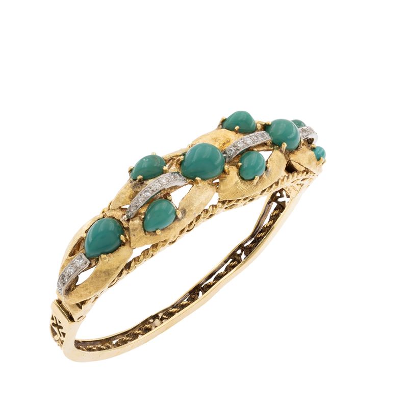 Bracciale a manetta in oro giallo satinato 18kt e crisoprasi