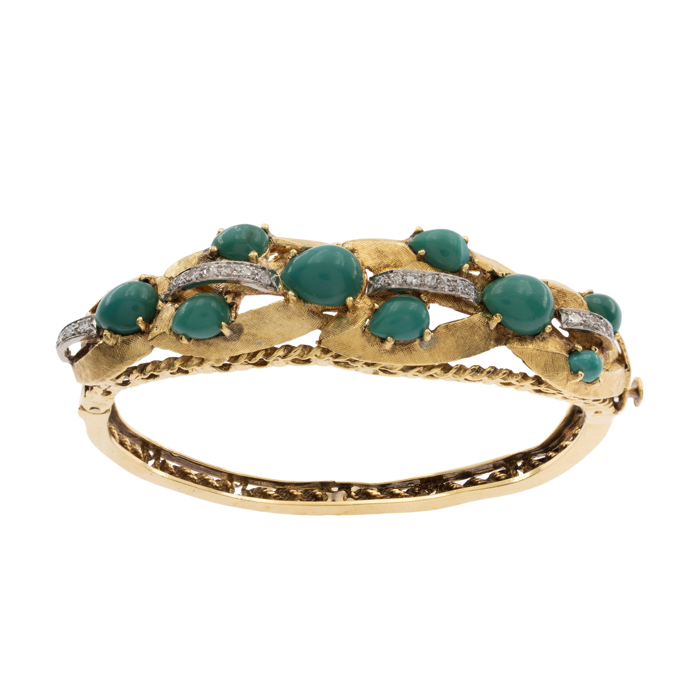 Bracciale a manetta in oro giallo satinato 18kt e crisoprasi